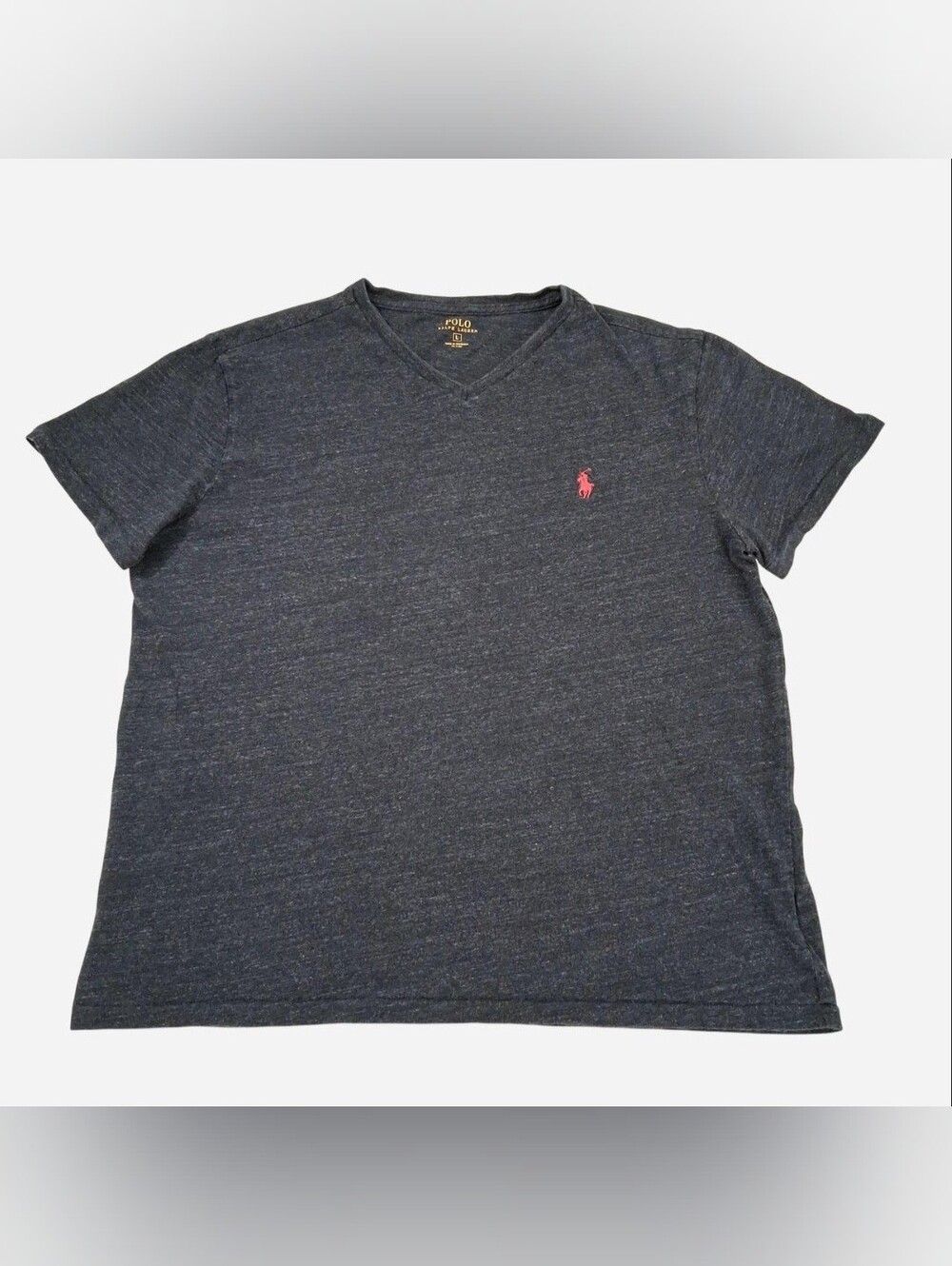 Polo Ralph Lauren Dark Grey V-Neck Tee T-Shirt Sze L Red Pony Embroidered Unisex